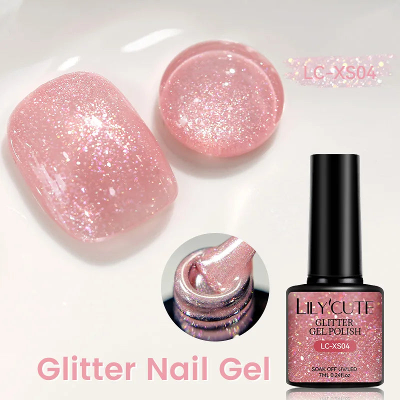 LILYCUTE 7ml Shiny Glitter Nail Gel Polish Pearl Shell Sparkling White UV LED Varnishes Soak Off Gel Manicure Decoration 6...