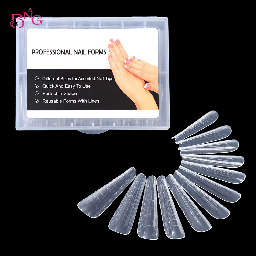 NEW Stiletto Coffin Clear Dual Forms False Tips Quick Building Gel Mold Nail System Full Cover Nail Extension Forms Top - 