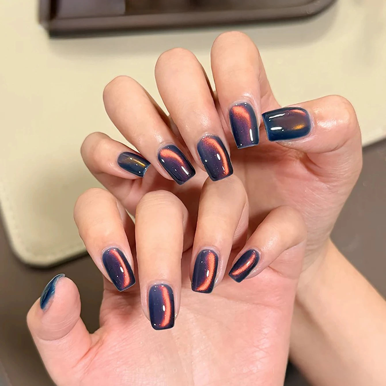 1-12pcs WS Autumn Winter Nails Sea Sunset Amber Blue Gold Linght Crystal Glass Bead Cat Eye Gel Nail Polish Nail Salon Hom...