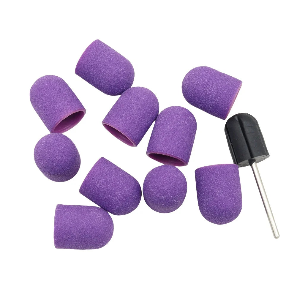 10 Pcs Purple Nail Sanding Caps with Bit Nail Drill Bits For Foot File Callus Remover, Manicure Pedicure Nail Polisher #80 #120 by Aurora Glow Avenue