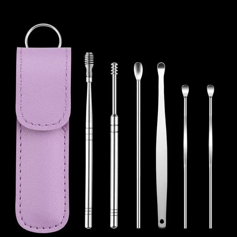 6Pcs/set Ear Wax Pickers Earpick Wax Remover Stainless Steel Piercing Kit Earwax Curette Spoon Care Ear Clean Toolear Clea...