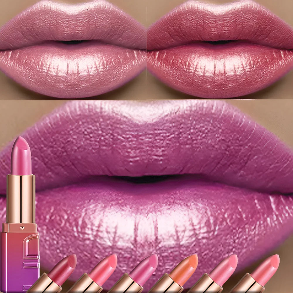 Shimmery Pearl Glossy Lipstick Gold Sparkles Ultra Pigmented Metallic Lip Tint Diamond Glam Luxury Bold Glitter Lip Makeup