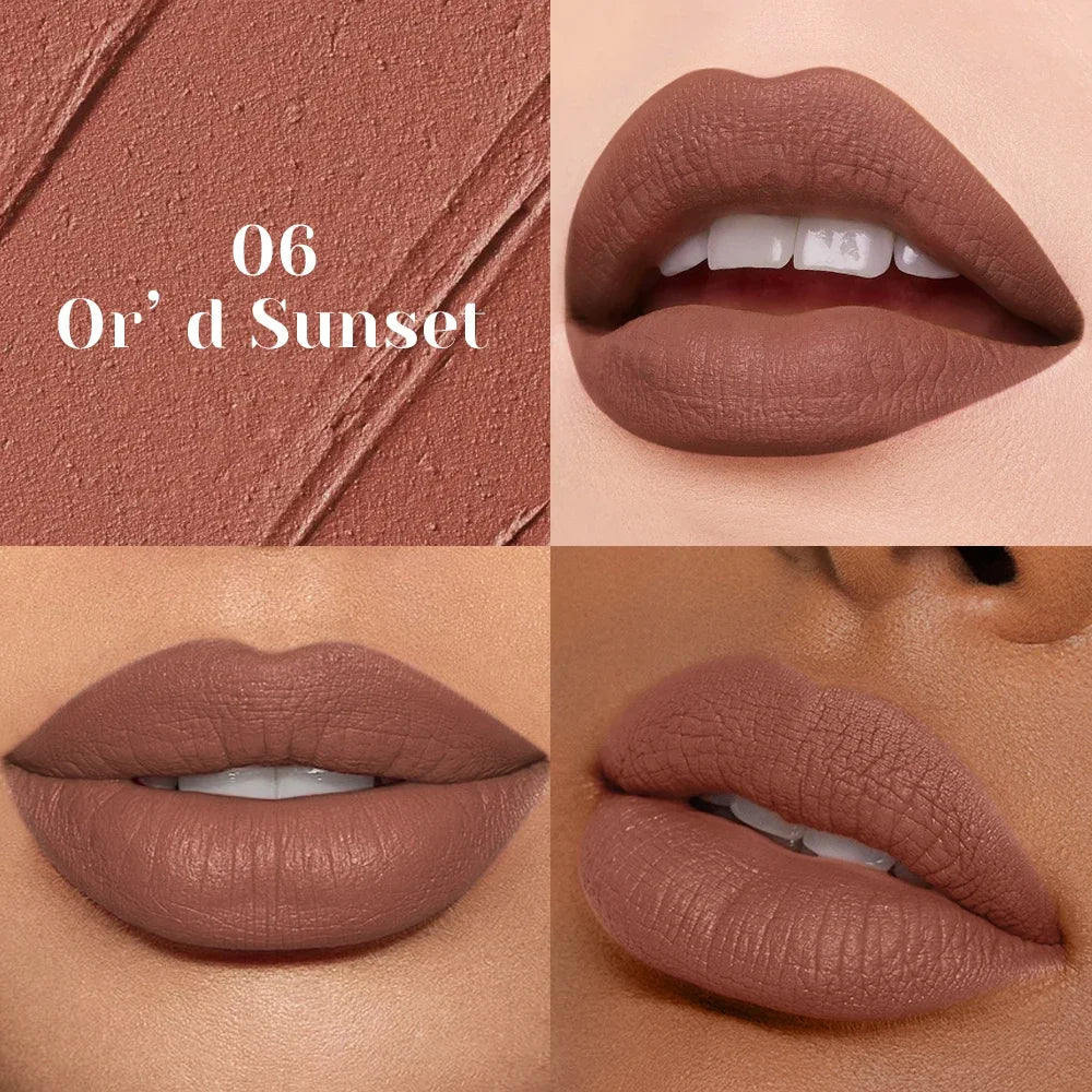 1 pc Stay flawless all day with a smudge-proof, water-resistant matte nude lipstick that won’t fade or transfer. 06 - 