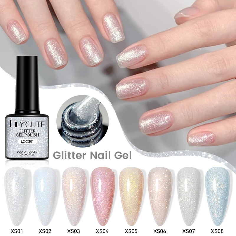 LILYCUTE 7ml Shiny Glitter Nail Gel Polish Pearl Shell Sparkling White UV LED Varnishes Soak Off Gel Manicure Decoration - 