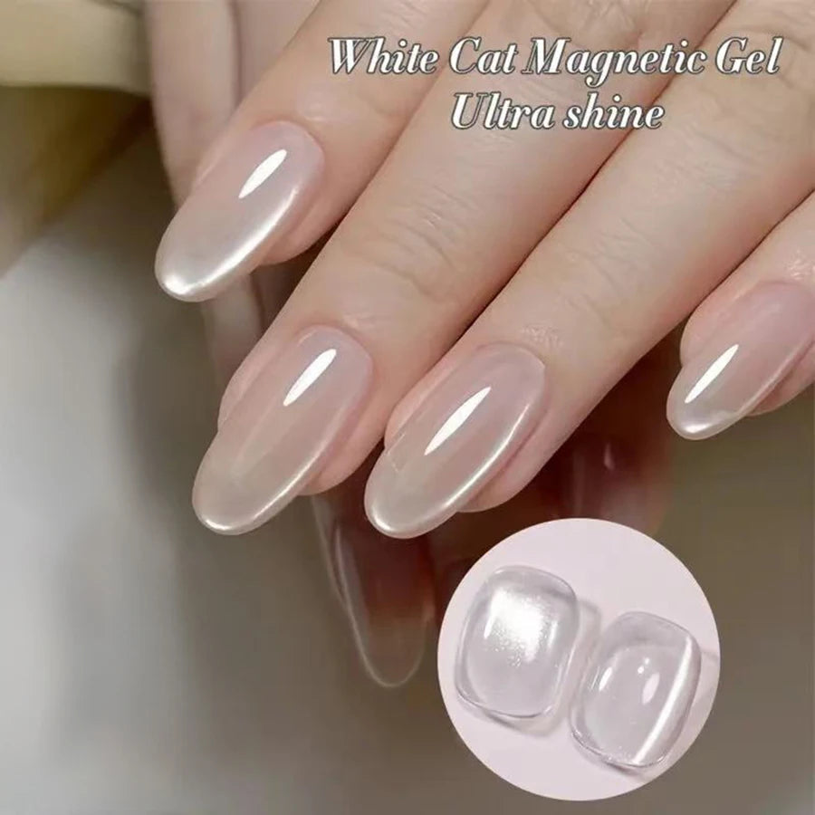 1-24pcs WS White Silver Cat Eye Magnetic Gel Nail Polish Ultra Shine Soak Off UV Gel Mirror Glass Cat Magnet Gel Varnish X...