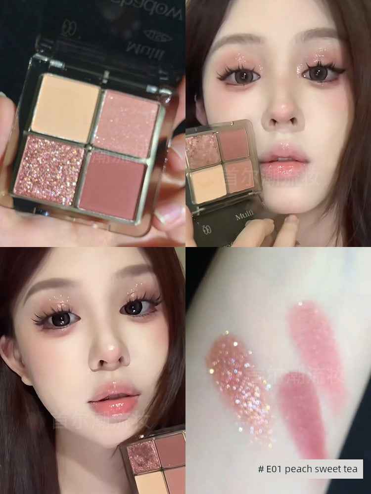Smoke Tray Begins Involution Daydream Wake-up Home Eye Shadow Plate Four Colors Light Fashion Student Parity 2025 New Arrival Female E01# Peach Sweet Tea-Pink Brown Sparkle