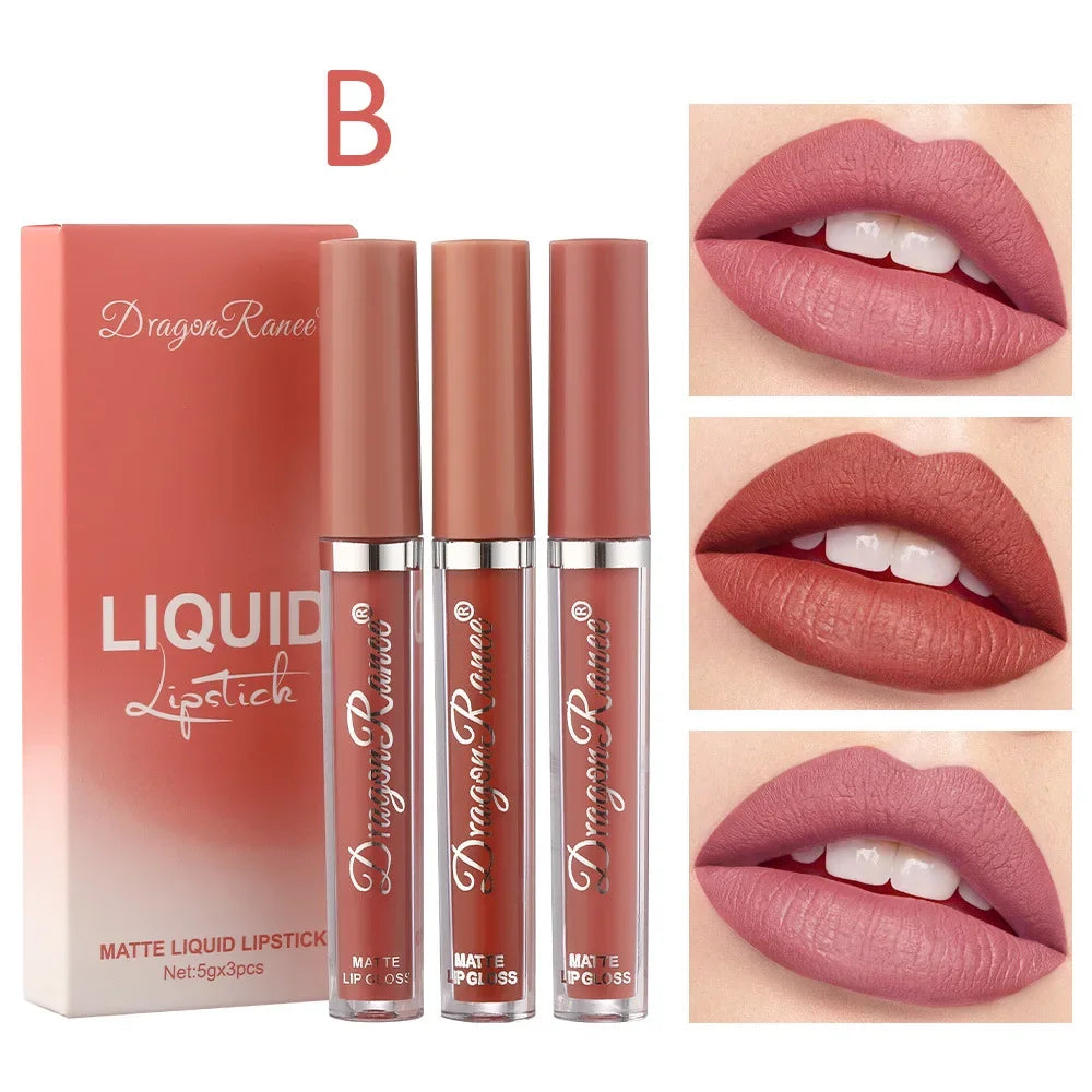 3 PCS Liquid Lipsticks Set Long Lasting Make Up For Women Korean Beauty Cosmetics Matte Lipsticks Waterproof Long lasting B