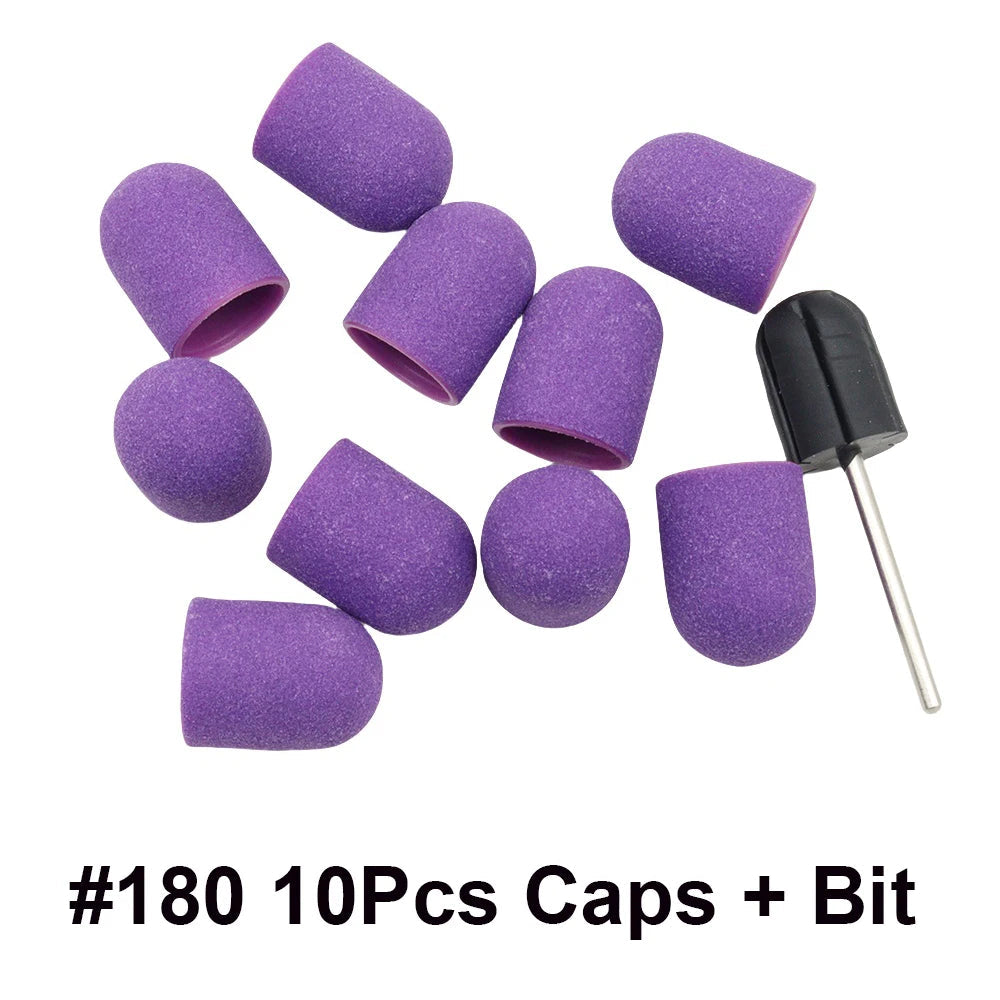 10 Pcs Purple Nail Sanding Caps with Bit Nail Drill Bits For Foot File Callus Remover, Manicure Pedicure Nail Polisher #80...