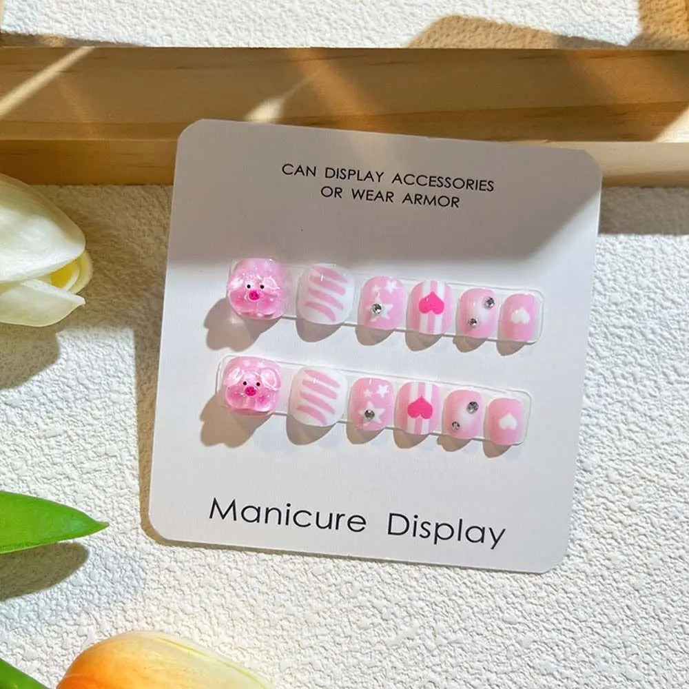 Rabbit Children False Nails Flower Full Cover Nail Art Tips Kids Fake Nail Extension Nail Supplies Bears Kids Cartoon Fake...