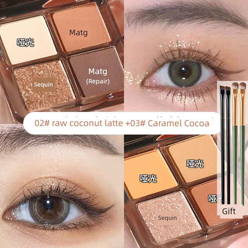 U Try to Wake up with Daydreaming Four Color Eyeshadow Palette 2024 New Arrival Pink Brown Earth Color Smoked Plate for Beginners 2 boxes (02#+03#)+2 eye shadow brushes +2 Blade eye brushes