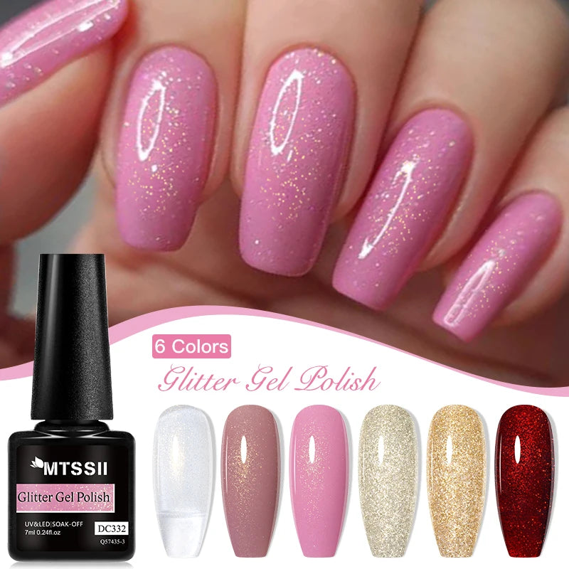 Mtssii 7ml Red Glitter Gel Nail Polish Sequins Shiny Manicure Semi Permanent Base Top Coat Soak Off LED UV Nail Art Gel Va...