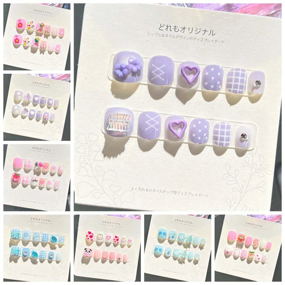 Rabbit Children False Nails Flower Full Cover Nail Art Tips Kids Fake Nail Extension Nail Supplies Bears Kids Cartoon Fake Nails