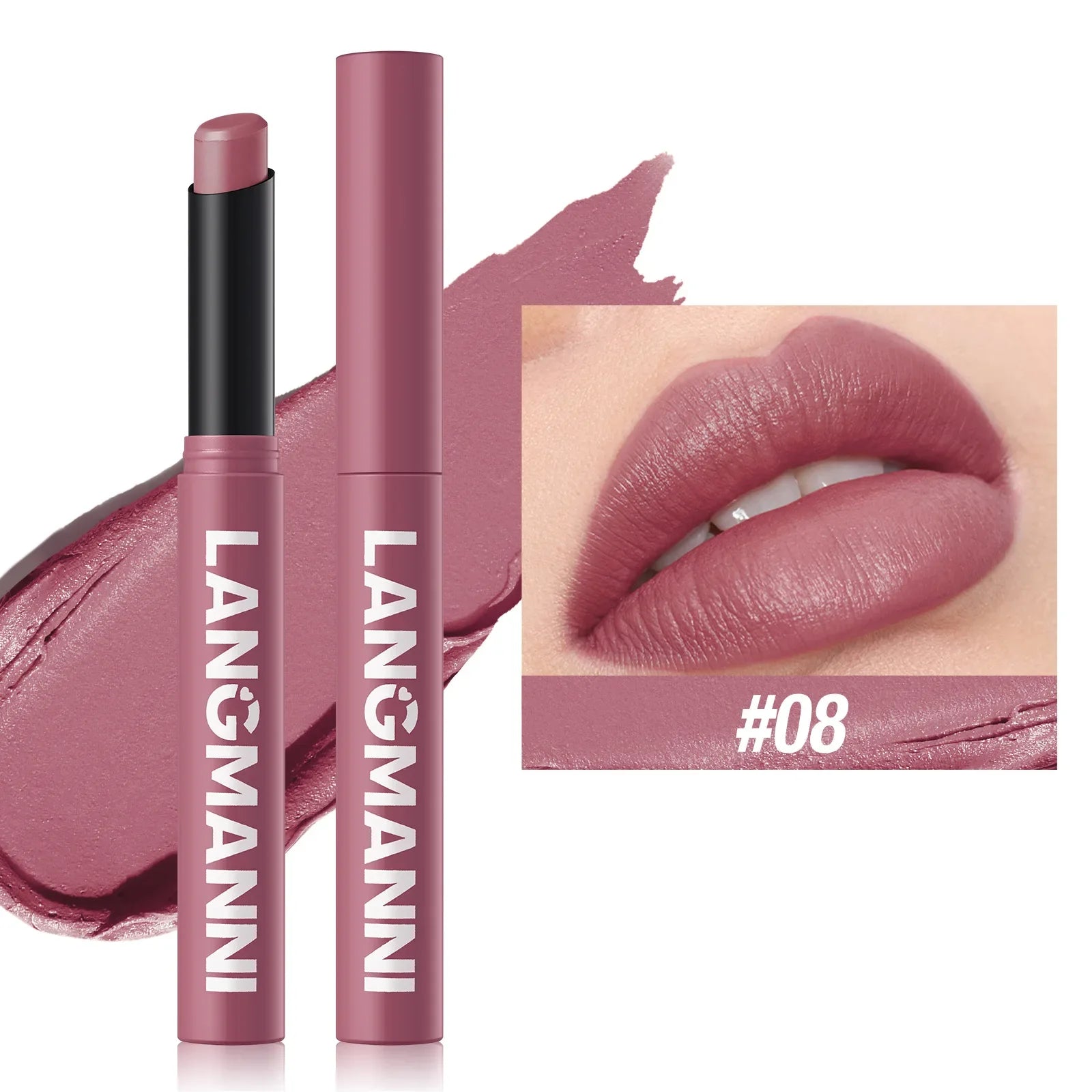 12 Color Matte Lipstick Non-Stick Cup Long-Lasting Velvet Finish Lipstick Pen Smooth Matte Lip Color Waterproof Non-Fading 08