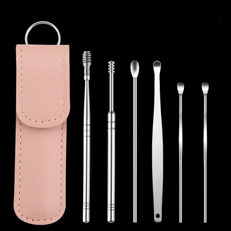 6Pcs/set Ear Wax Pickers Earpick Wax Remover Stainless Steel Piercing Kit Earwax Curette Spoon Care Ear Clean Toolear Clea...