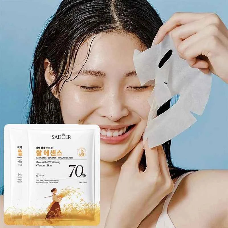 1/5/10PCS Rice Essence Face Sheet Mask,Niacinamide Hyaluronic Acid Hydrating Nourishing Brightening Tender Skin,Korean Ski...