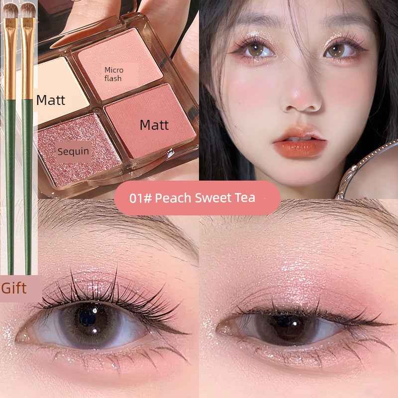 Genuine Goods Wake up at Home with Daydreaming Four Color Eyeshadow Palette Smoked Pink Brown Earth Color Everyday Joker Beginner 2 boxes -01# peach sweet tea +2 eye shadow brushes