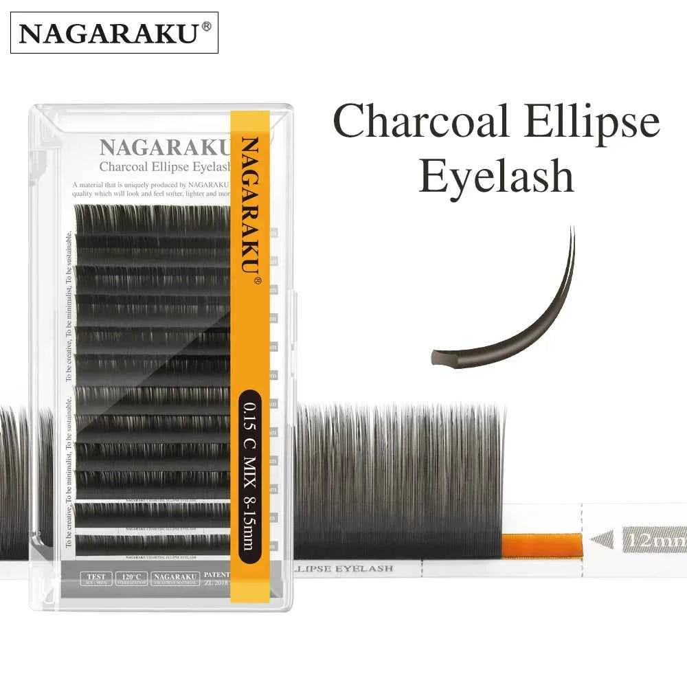 NAGARAKU Flat Ellipse Eyelashes Split Tips L Curl Lashes 0.15 0.20 Matte Charcoal Super Soft Natural Eyelash Extension C 0...