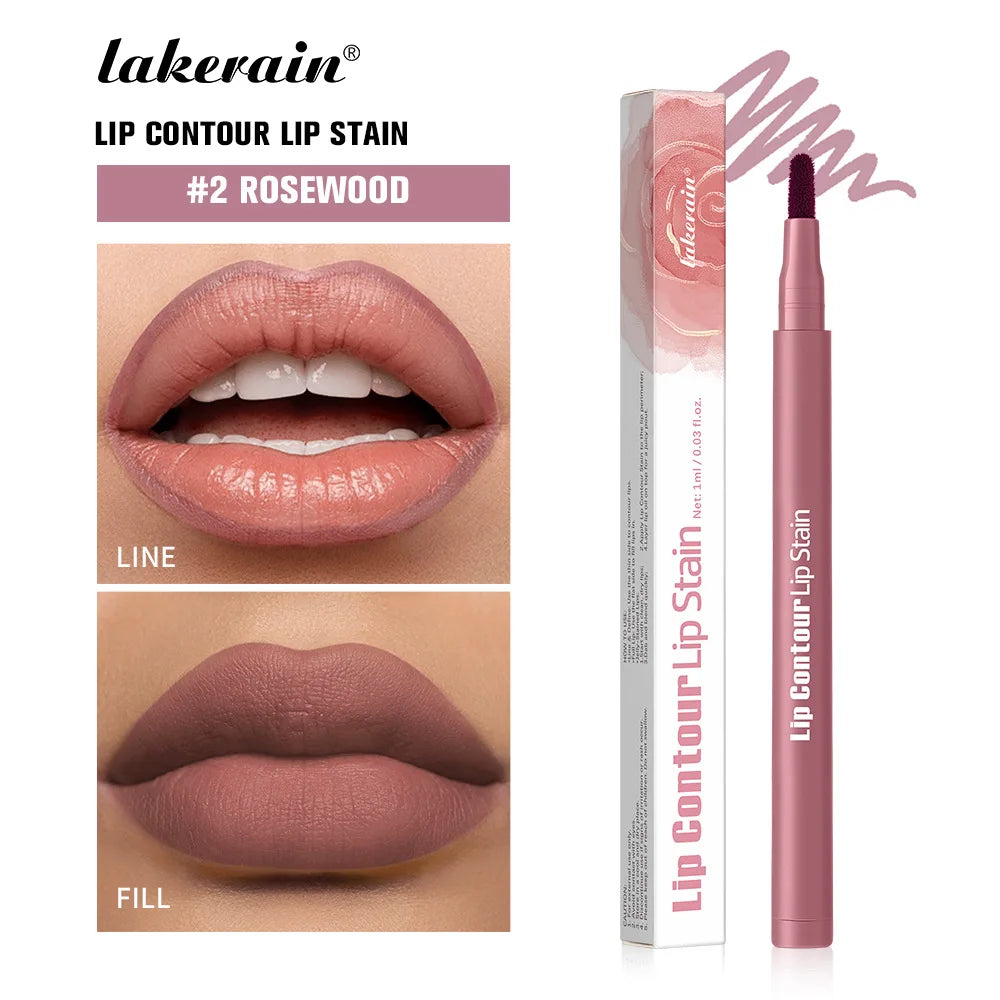 Flat Velvet Brush Lip Contour Liner Lip Stain Waterproof Soft Nude Pink Brown Lipliner Pencil Long Lasting Non-stick Cup Makeup 02 Rosewood