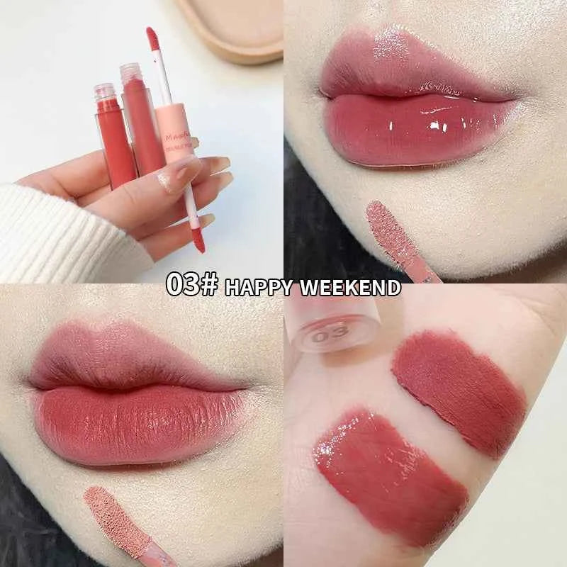 Matte Mirror Double Ended Lip Gloss Velvet Texture And Jelly Texture Moisturizing And Easy To Apply Lip Liquid Lipstick 03...
