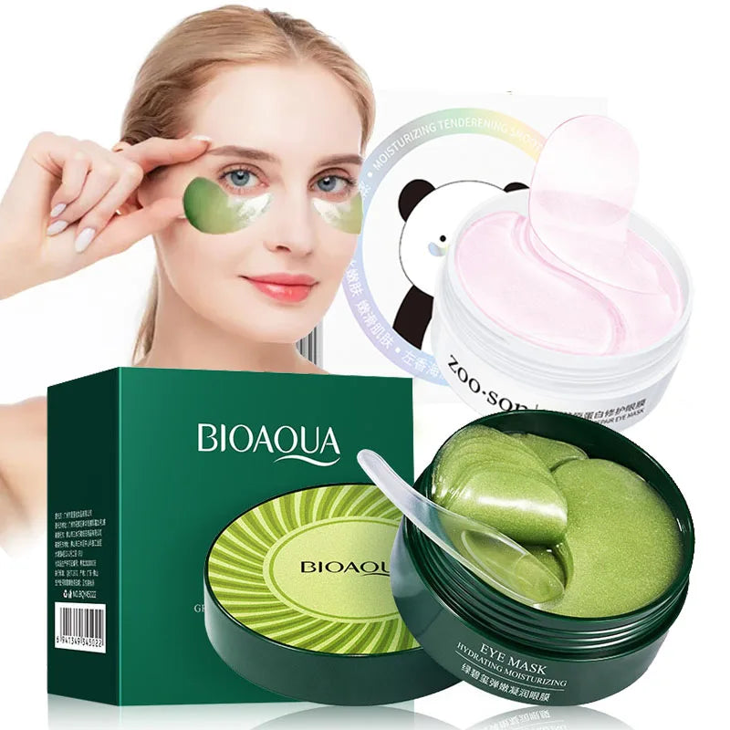 60pcs/box BIOAQUA Seaweed Crystal Collagen Eye Mask Anti Dark Circles Remove Eye Bags Moisturizing Eye Patches Aurora Glow...