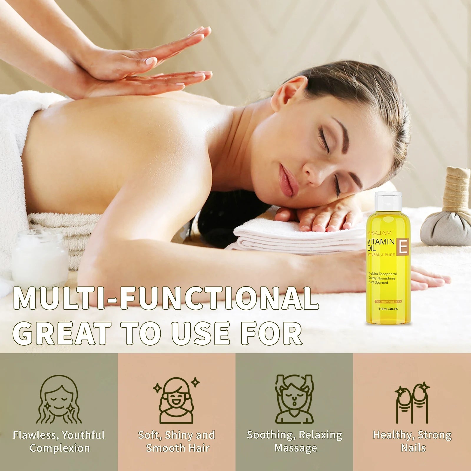 MAYJAM Natural & Pure Vitamin E Oil Skincare Moisturizing Brighten Skin Tone 118ml 236ml Face Care Oil - 