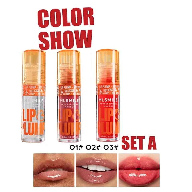 MLSMILE Duck Lip Plump Lip Oil Moisturizing Lip Gloss Mirror Water nature long-lasting Gloss Gloss Pearl Lip Glaze Set 211...