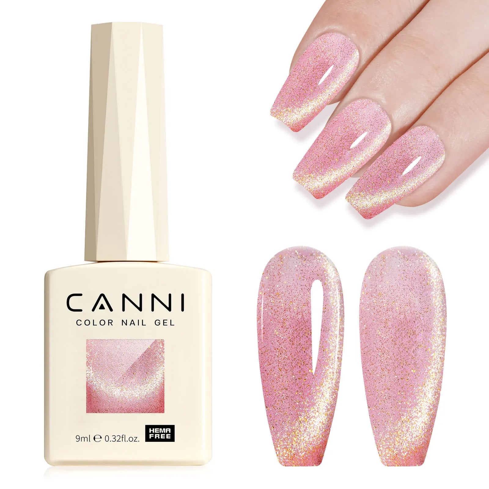#8013 CANNI Nail Gel Polish Hema Free Super Glossy Glitter Cat Eye Gel Diamond Top Coat Semi Permanent Soak Off UV LED Varnish Aurora Glow Avenue