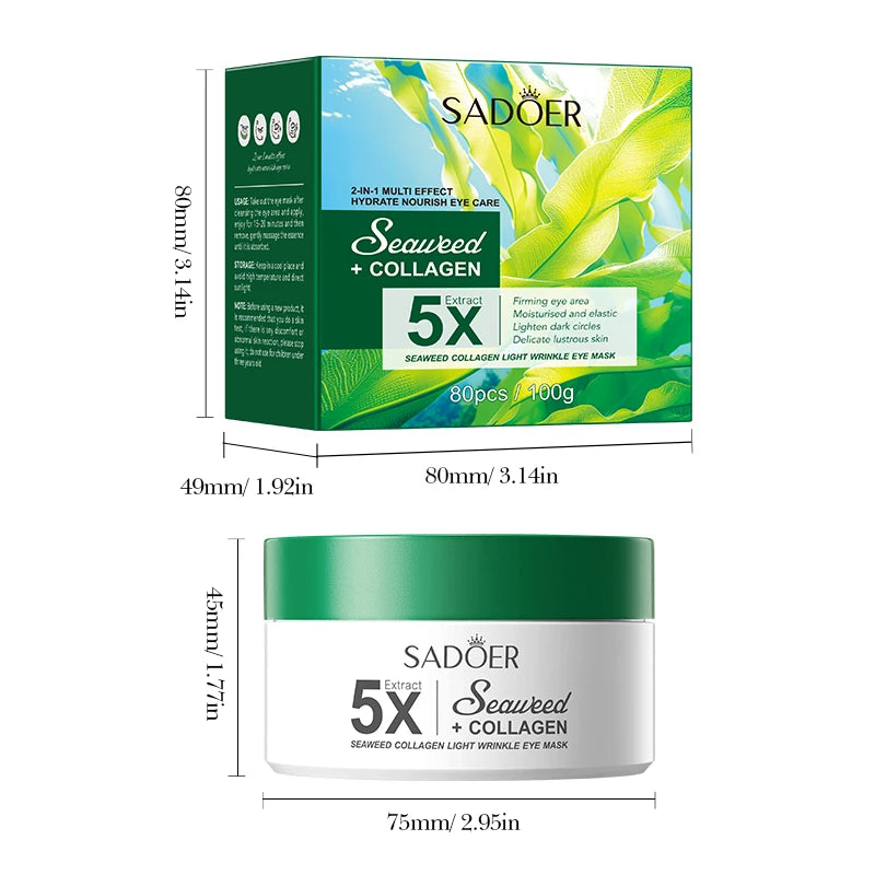 80pcs SADOER Seaweed Crystal collagen Eye Mask Anti Dark Circles Moisturizing Anti-aging Anti Wrinkles Eye Patches Gel Mas...