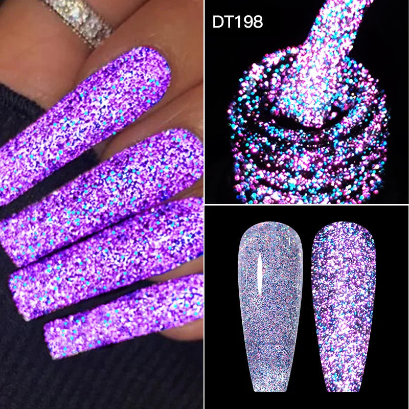 MEET ACROSS 7ml Dark Color Glitter Top Coat Gel For Nails Brocade Powder 2 In 1 Chameleon Nail Art Gel Varnish Manicure Q5...