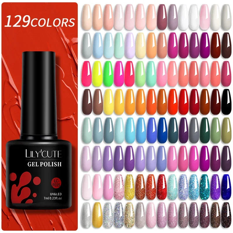 LILYCUTE 129 Colors 7ML Nail Gel Polish Nail Supplies Vernis Semi Permanent Nail Art Manicure Soak Off LED UV Gel Nail Var...