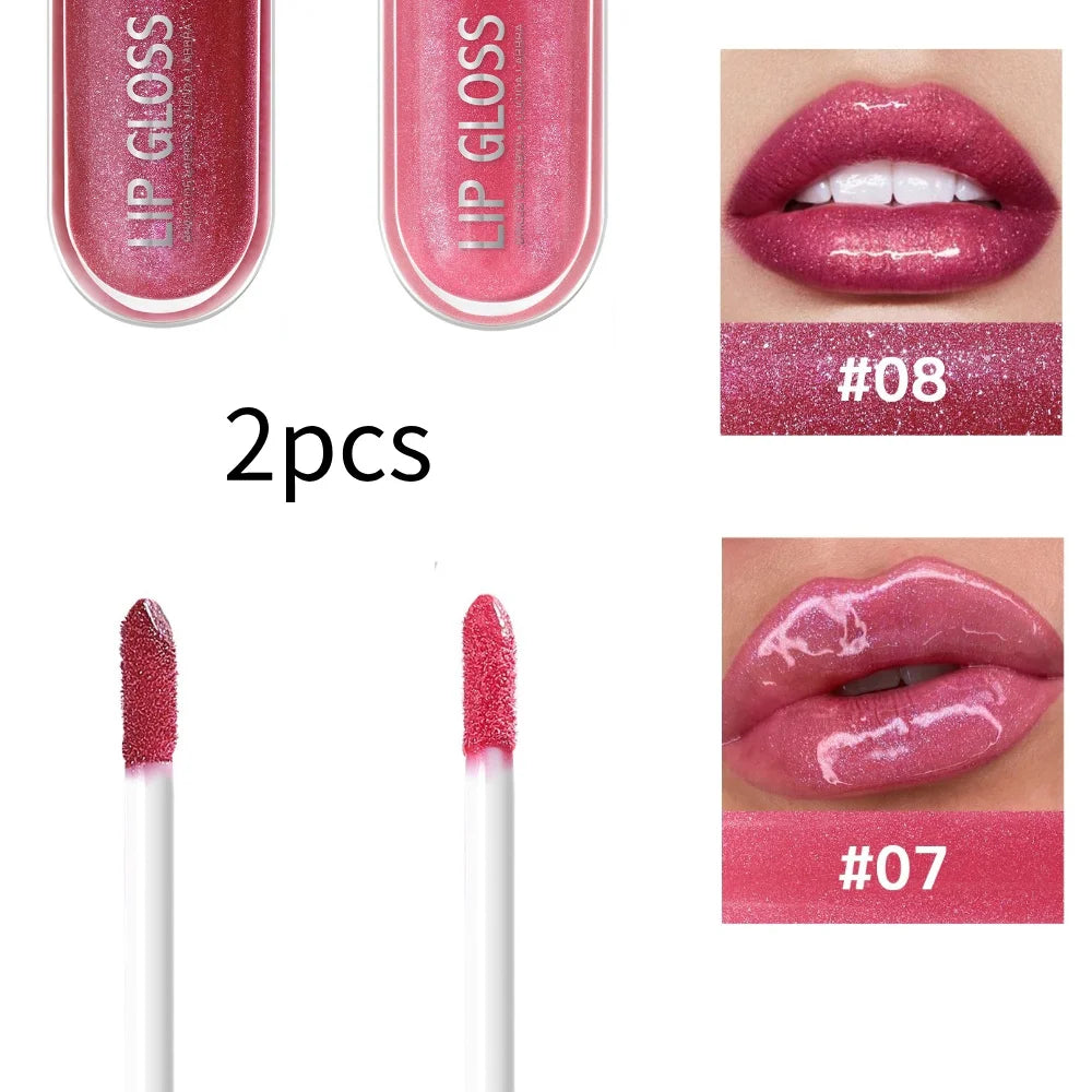 USHAS 12 colors mirror fine flash liquid lipstick pearlescent color waterproof sweatproof non-stick cup lip gloss 29225-04 - 