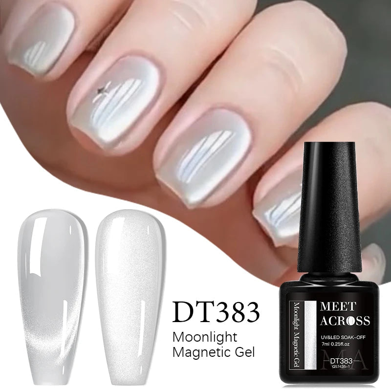 MEET ACROSS 7ml Porcelain White Cat Eye Gel Polish Holographic Glitter Magnetic Galactic Effect Gel Nail Polish Soak Off UV Gel Q57435-1