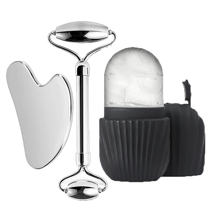 1/2/3pcs Ice Face Roller Facial Skincare Ice Roller Set,Facial Roller GuaSha FaceTool Set,Face Massage Roller Lifting Contouring 3PCS