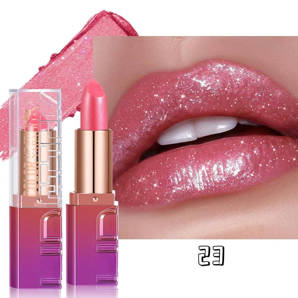 Shimmery Pearl Glossy Lipstick Gold Sparkles Ultra Pigmented Metallic Lip Tint Diamond Glam Luxury Bold Glitter Lip Makeup...