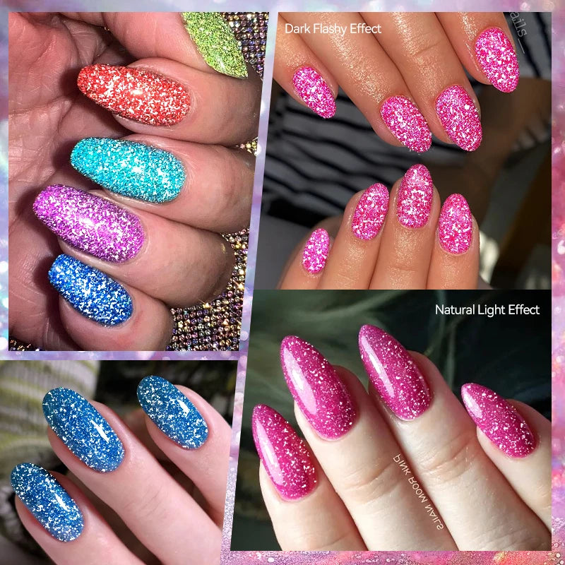 LILYCUTE 7ML Neon Reflective Glitter Gel Nail Polish Soak Off Super Shining Champagne Gold UV Gel Polish For Nail Art Mani...