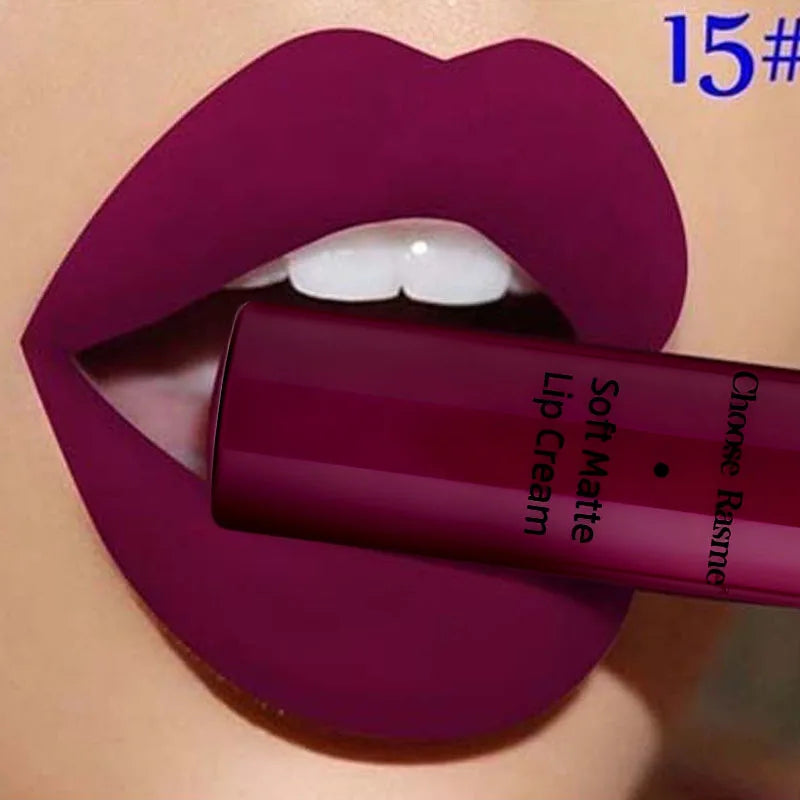 QIBEST Sexy Matte Velvet Liquid Lipstick Velvet Lip Gloss Tint Tube Matte Nude Pigment Red Black Makeup Cosmetics Lipstick...