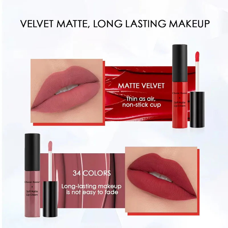 QIBEST Sexy Matte Velvet Liquid Lipstick Velvet Lip Gloss Tint Tube Matte Nude Pigment Red Black Makeup Cosmetics Lipstick...