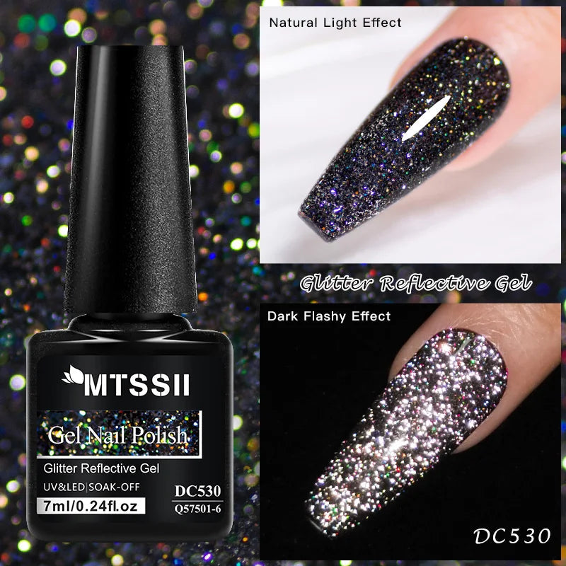 Mtssii 7ml Red Glitter Gel Nail Polish Sequins Shiny Manicure Semi Permanent Base Top Coat Soak Off LED UV Nail Art Gel Varnish Q57501-6