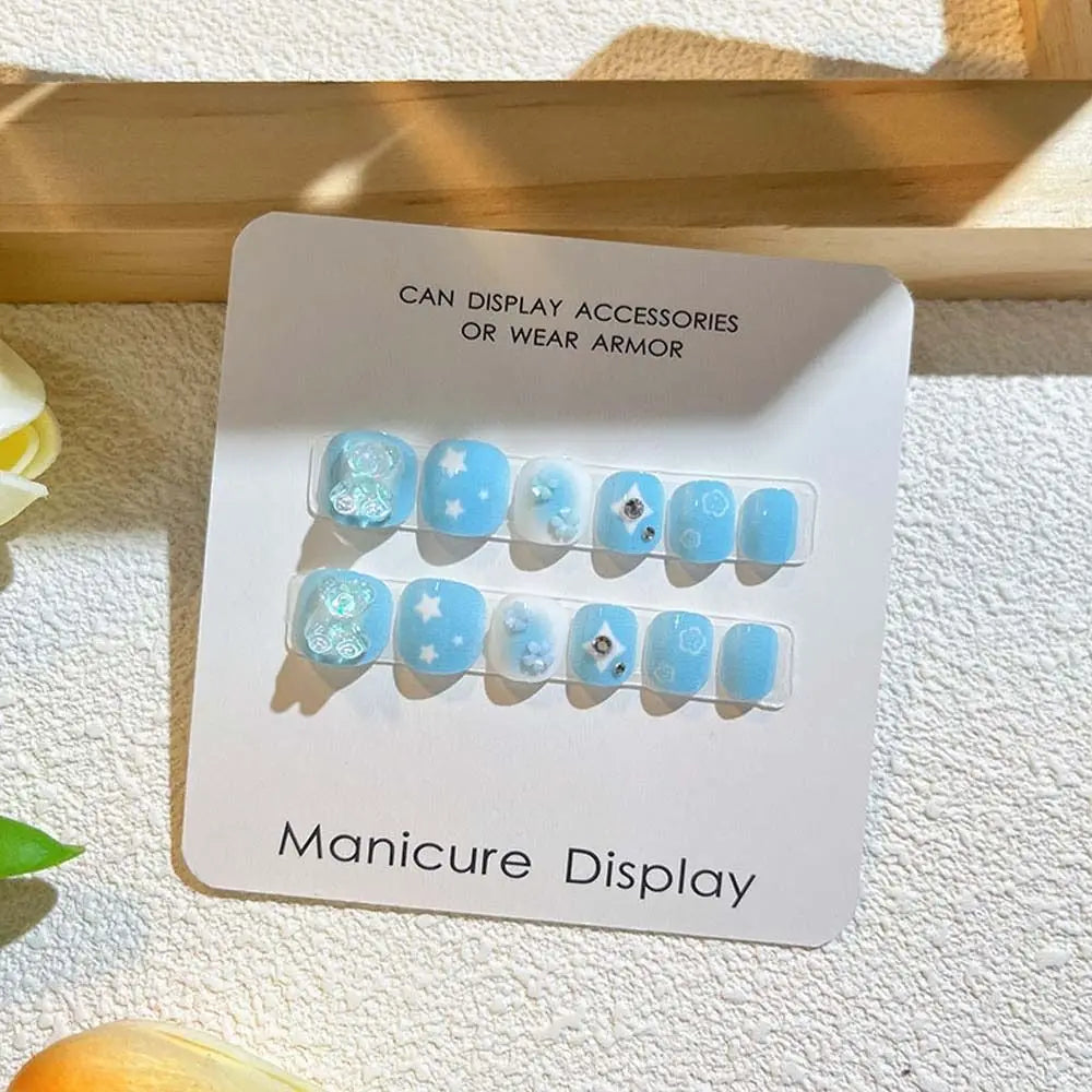 Rabbit Children False Nails Flower Full Cover Nail Art Tips Kids Fake Nail Extension Nail Supplies Bears Kids Cartoon Fake Nails Style06