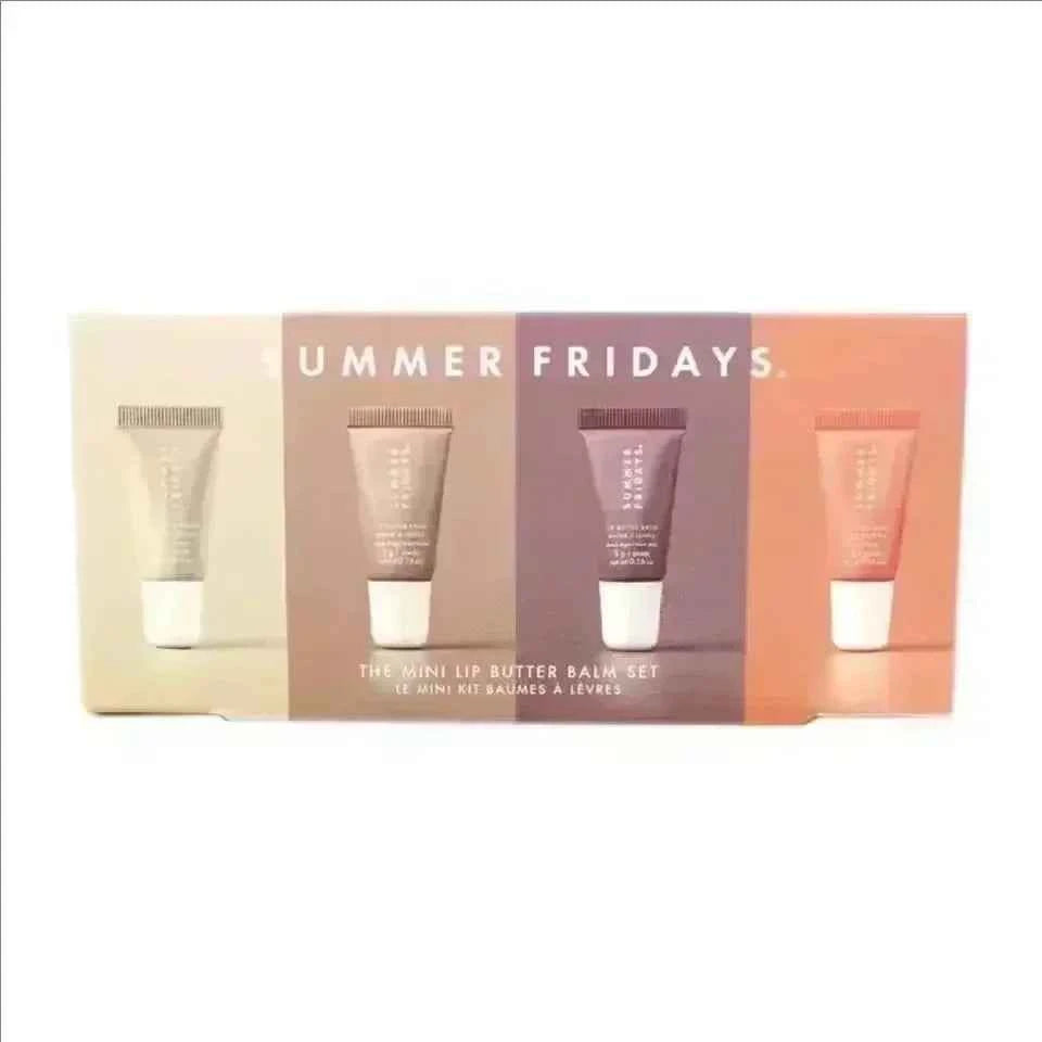 Summer Fridays Lip Oil Moisturizing Lip Gloss Sweet Mint Vanilla Sugar Coffee Cake Cocoa Lipstick Transparent Makeup Suit Care 4PCS 1SET A