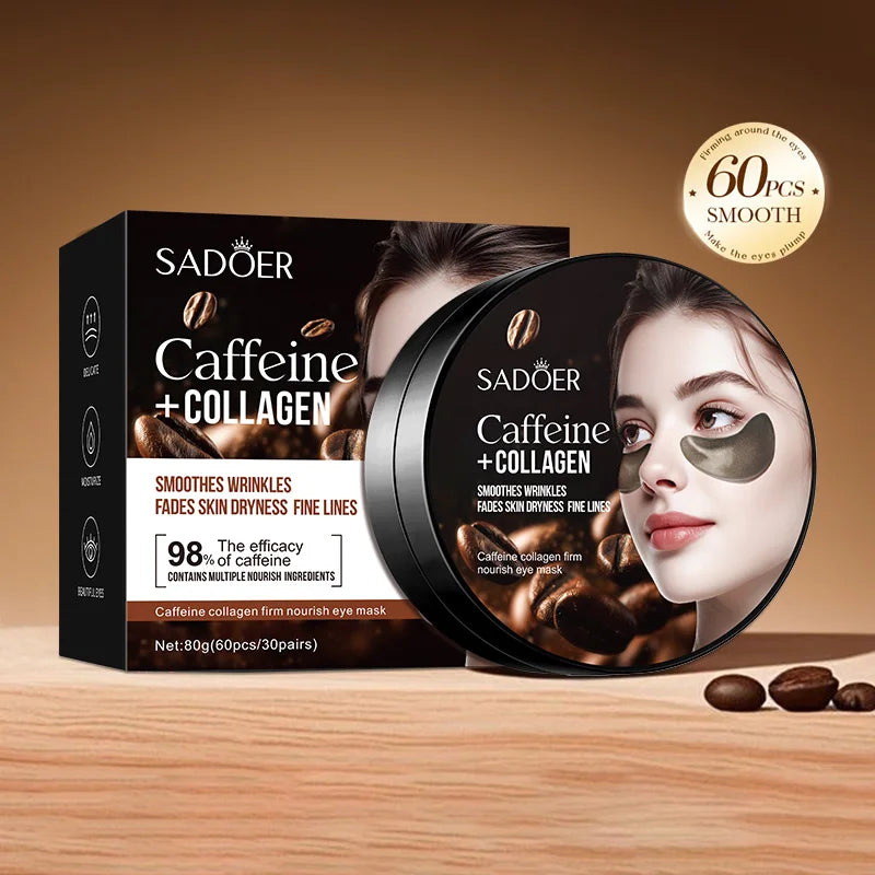 60pcs SADOER Caffeine Crystal Collagen Eye Mask Anti Dark Circles Ant -Aging Anti Wrinkles Moisturizing Eye Patches Skin Care Aurora Glow Avenue