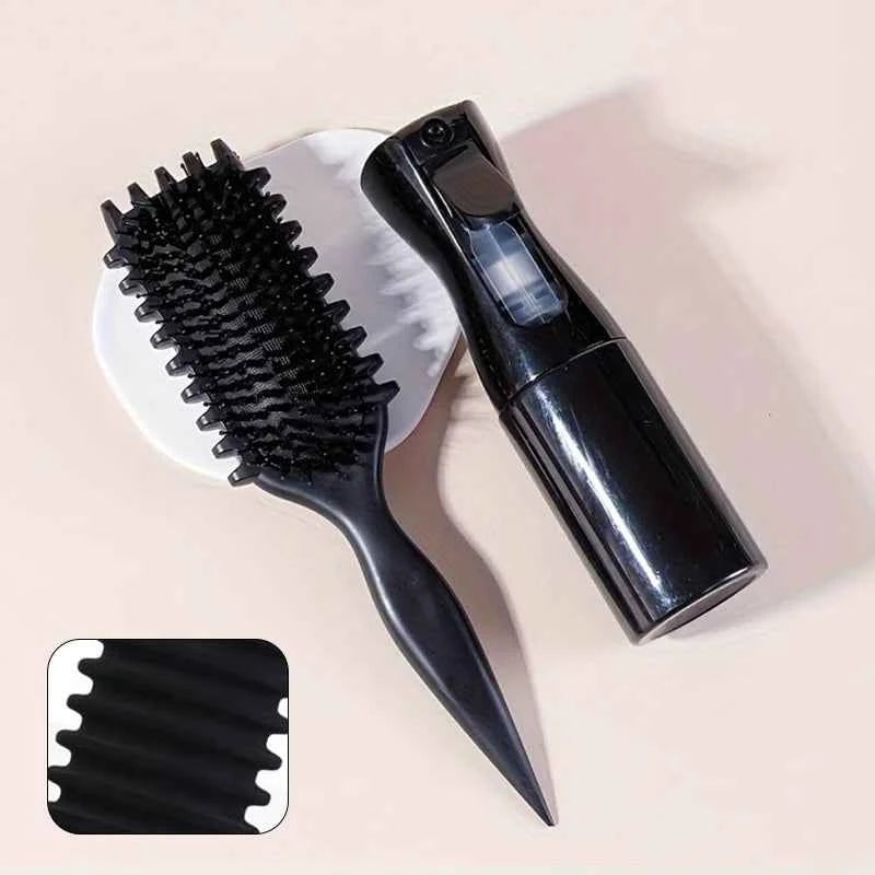 1/2pcs Hair Beauty Set Detangling Candy Brush with Continuous Spray Bottle Soft Curly Hair Care Brush Kit Salon Styling Tools 2pcs Black Set