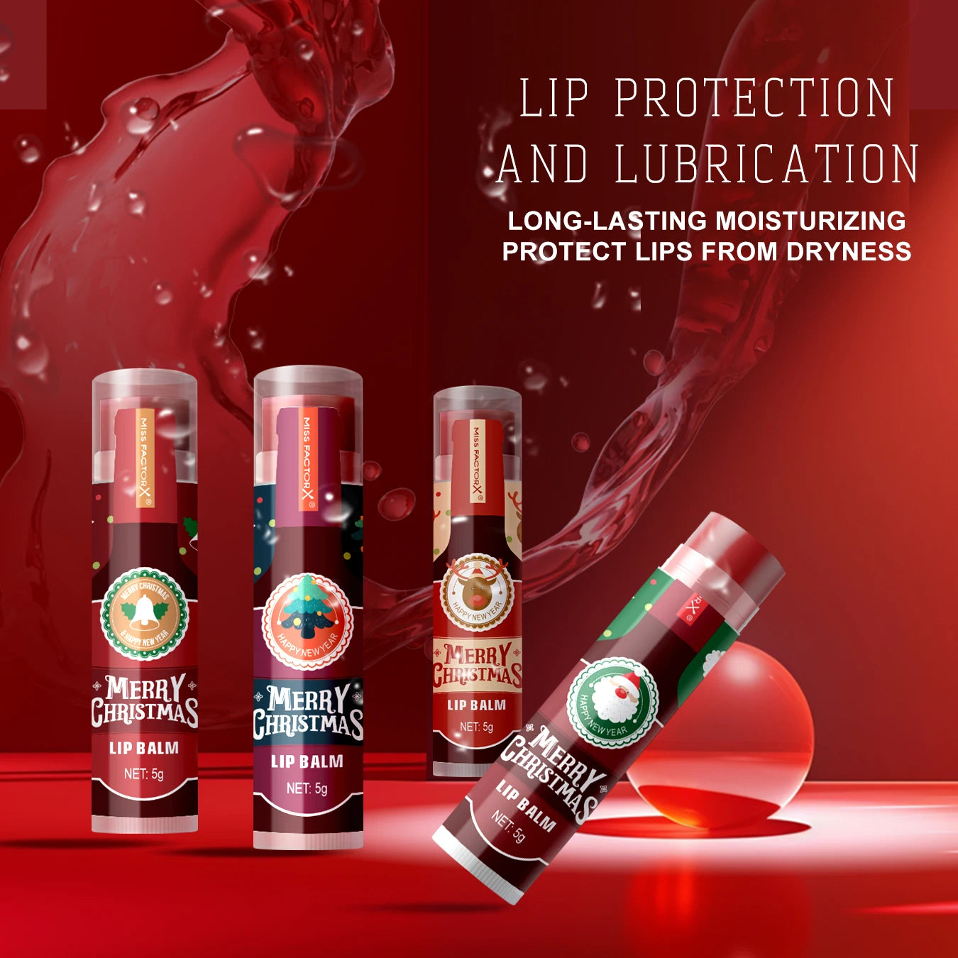 8pcs Colored lipstick Set - Christmas hot red wine with lasting taste, moisturizing and glassy luster