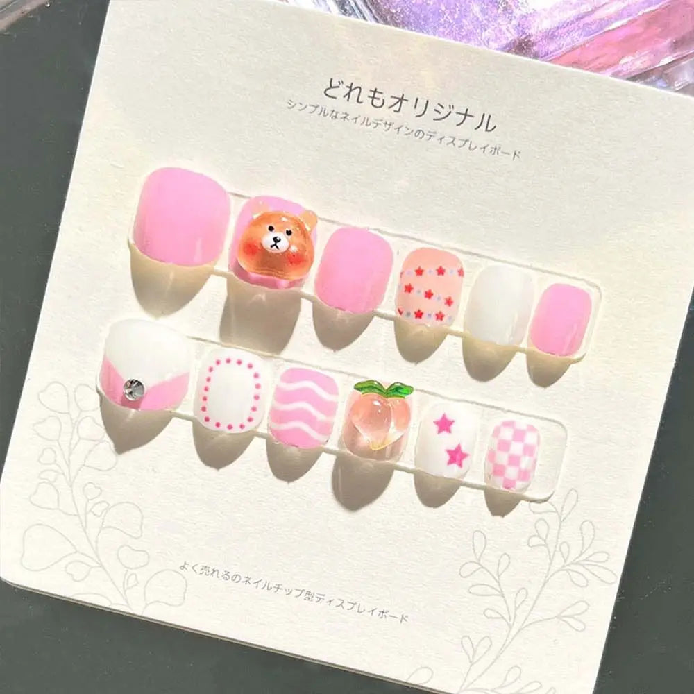 Rabbit Children False Nails Flower Full Cover Nail Art Tips Kids Fake Nail Extension Nail Supplies Bears Kids Cartoon Fake...