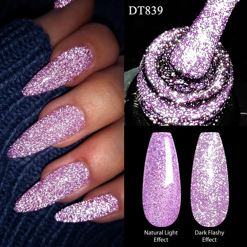 MEET ACROSS 7ml Dark Color Glitter Top Coat Gel For Nails Brocade Powder 2 In 1 Chameleon Nail Art Gel Varnish Manicure Q5...