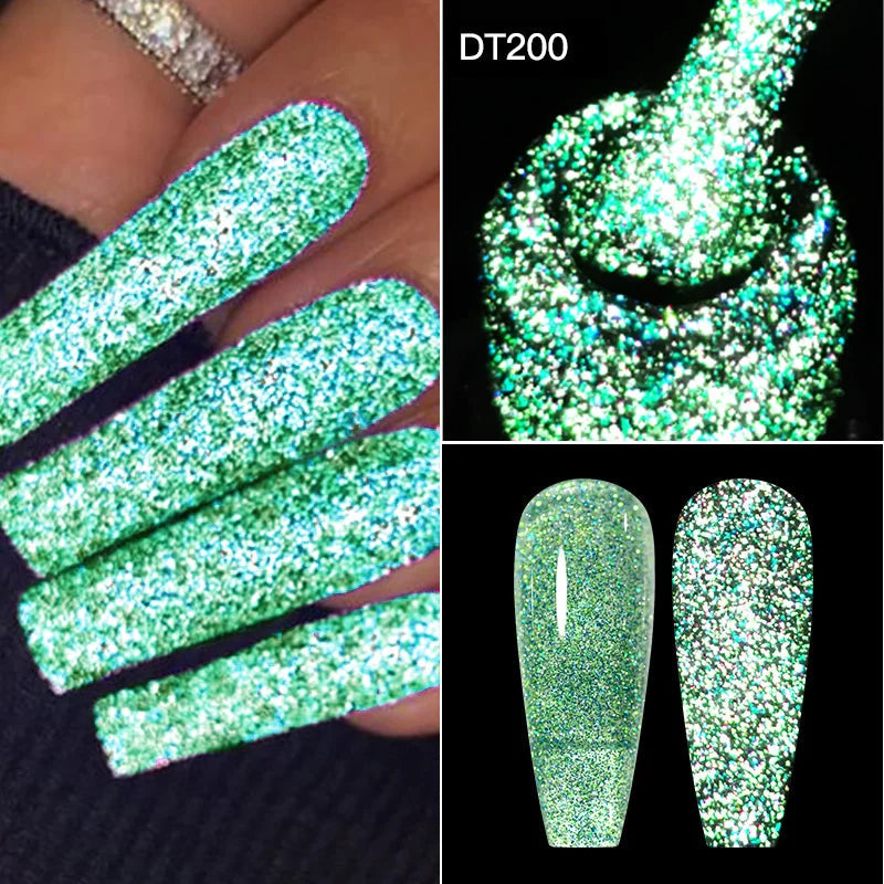 MEET ACROSS 7ml Dark Color Glitter Top Coat Gel For Nails Brocade Powder 2 In 1 Chameleon Nail Art Gel Varnish Manicure Q5...