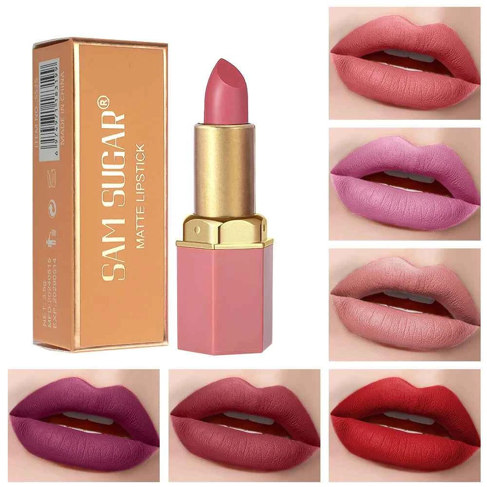 SAM SUGAR 6-Color Matte Lipstick , Non-Stick Cup Long-Lasting Velvet Finish, Smooth Matte Lip Color Waterproof Smudge-proof