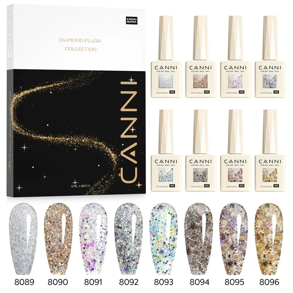 #8013 CANNI Nail Gel Polish Hema Free Super Glossy Glitter Cat Eye Gel Diamond Top Coat Semi Permanent Soak Off UV LED Varnish Aurora Glow Avenue