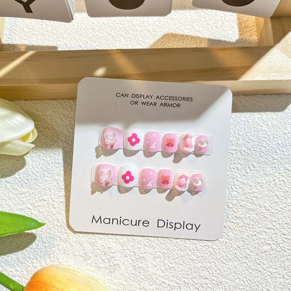 Rabbit Children False Nails Flower Full Cover Nail Art Tips Kids Fake Nail Extension Nail Supplies Bears Kids Cartoon Fake Nails Style02