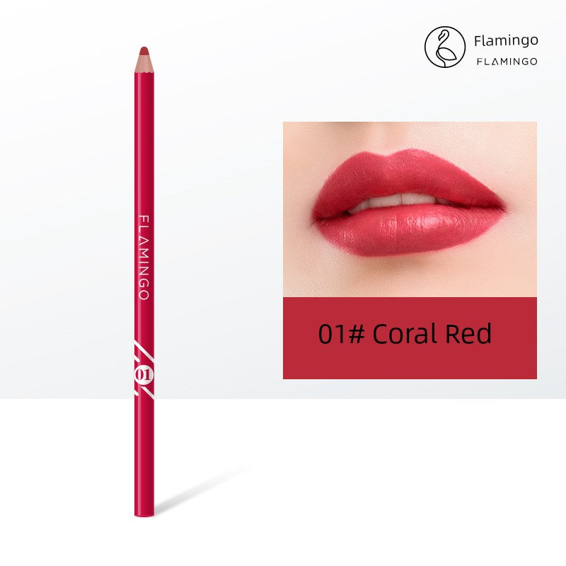 Flamingo Lip Liner Female Waterproof Makeup Non-Decolorizing Hook Line Lip Pencil Matte Bean Bag Painting Lipstick Handy Gadget Genuine Goods 01# coral red New arrival